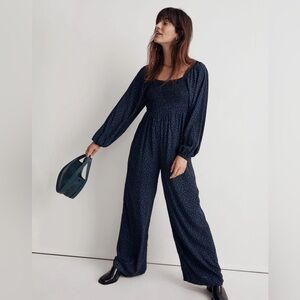 Madewell Petite Lucie Tie-Back Long-Sleeve Jumpsuit in Carmine Floral